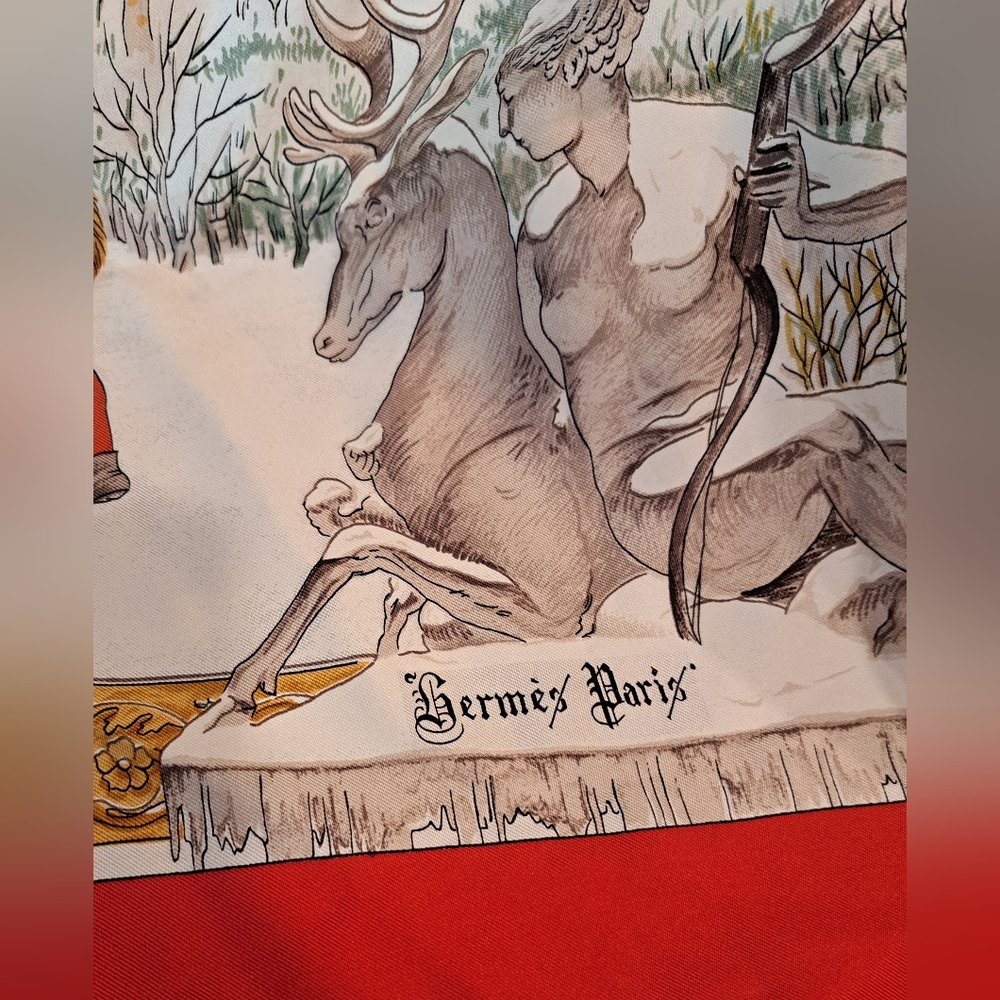 Hermes Red and Gold Equestrian Scarf - Picture 6 of 14